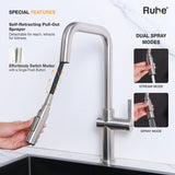 Opulo Dual Flow Pull-Out Kitchen Mixer Faucet Brushed Nickel Spray Modes