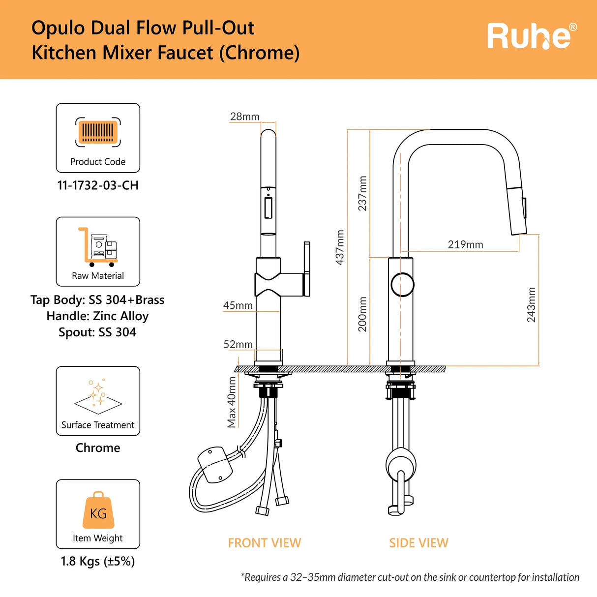 Opulo Dual Flow Pull-Out Kitchen Mixer Faucet