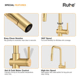 Opulo Dual Flow Pull-Out Kitchen Mixer Faucet Brushed Gold Salient Features