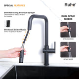 Opulo Dual Flow Pull-Out Kitchen Mixer Faucet Matte Black Spray Modes