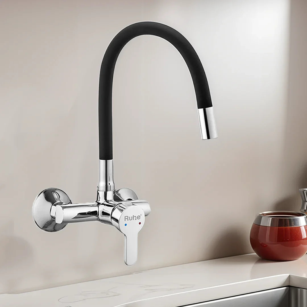 Pavo Single Lever Wall-mount Kitchen Sink Mixer Tap with Coloured Silicone Spout