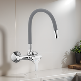 Pavo Single Lever Wall-mount Kitchen Sink Mixer Tap with Grey Silicone Spout - by Ruhe®