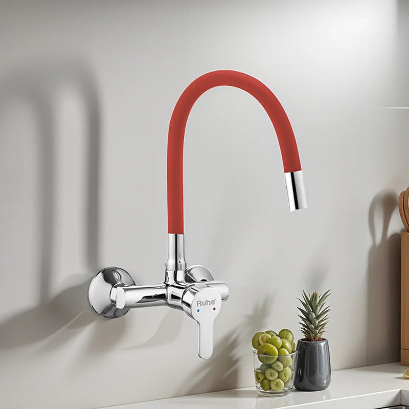 Pavo Single Lever Wall-mount Kitchen Sink Mixer Tap with Coloured Silicone Spout