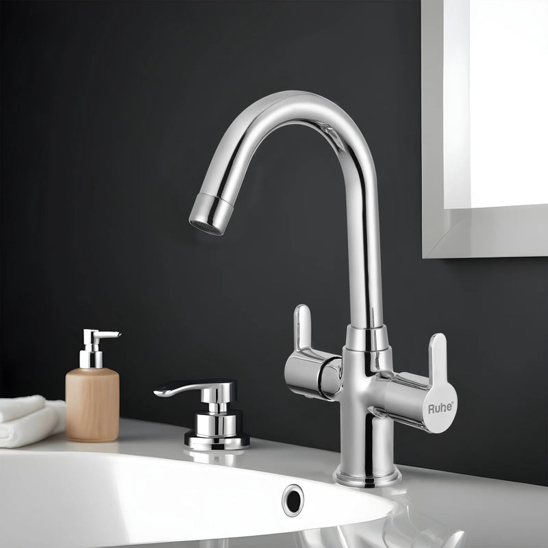 Pavo Deck Mount Wash Basin Mixer Tap with Swivel Spout