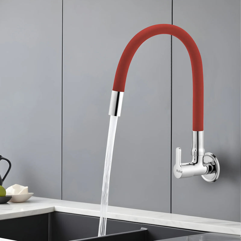 Pavo Wall Mount Kitchen Sink Tap with Coloured Flexible Silicone Spout