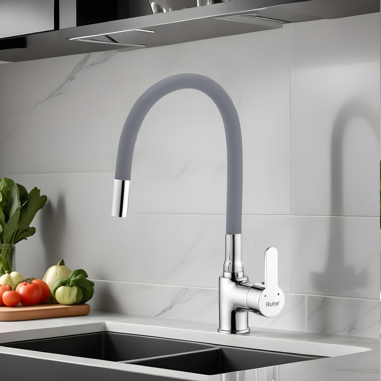 Pavo Single Lever Deck-mount Kitchen Sink Mixer Tap with Grey Silicone Spout - by Ruhe®