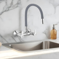 Pavo Brass Wall-Mount Kitchen Sink Mixer Tap with Flexible Silicone Spout
