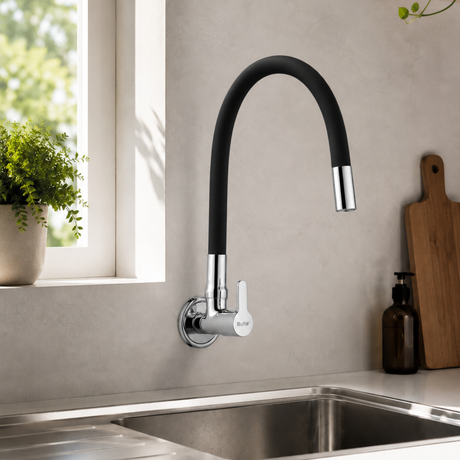 Pavo Wall Mount Kitchen Sink Tap with Coloured Flexible Silicone Spout