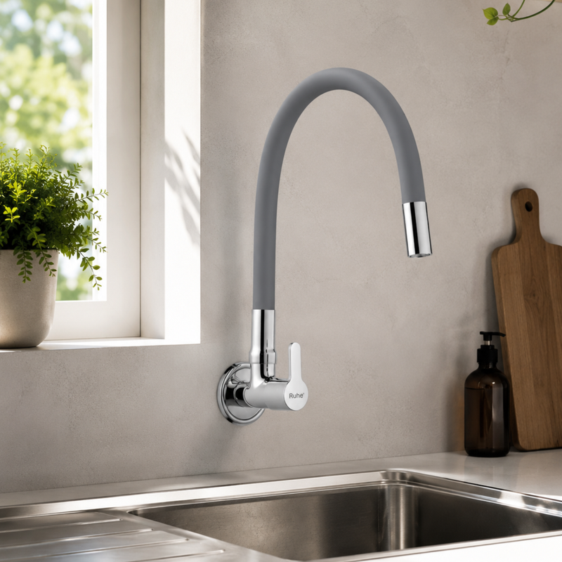 Pavo Wall Mount Kitchen Sink Tap with Coloured Flexible Silicone Spout