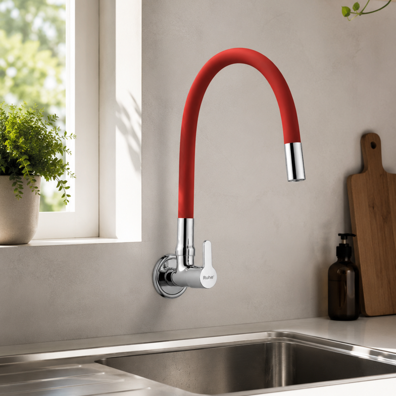 Pavo Wall Mount Kitchen Sink Tap with Coloured Flexible Silicone Spout
