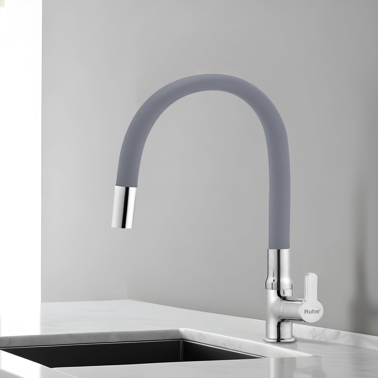Pavo Deck-mount Kitchen Sink Tap with Grey Flexible Silicone Spout - by Ruhe®