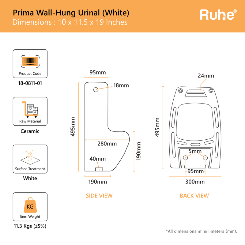 Prima Wall-Hung Urinal (White)