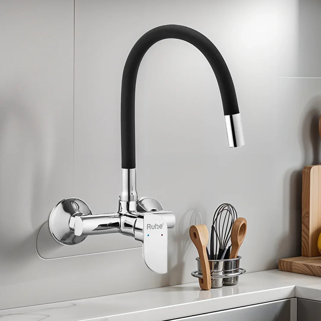 Pristine Single Lever Wall-mount Kitchen Sink Mixer Tap with Coloured Silicone Spout