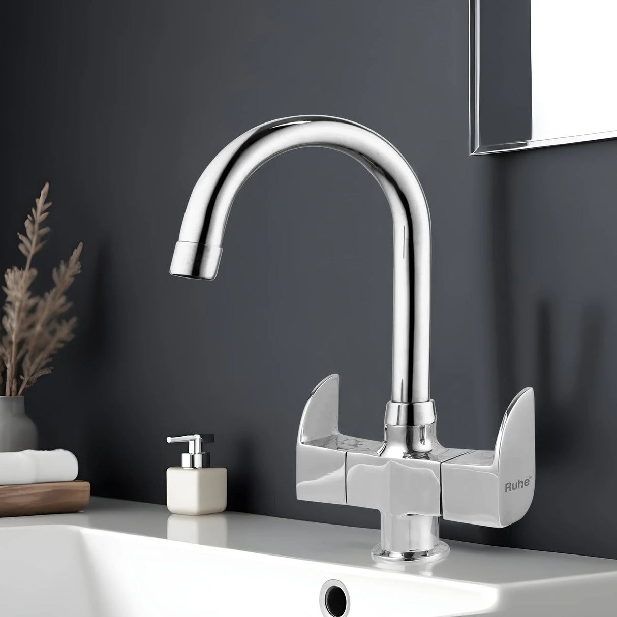 Pristine Deck Mount Wash Basin Mixer Tap with Swivel Spout