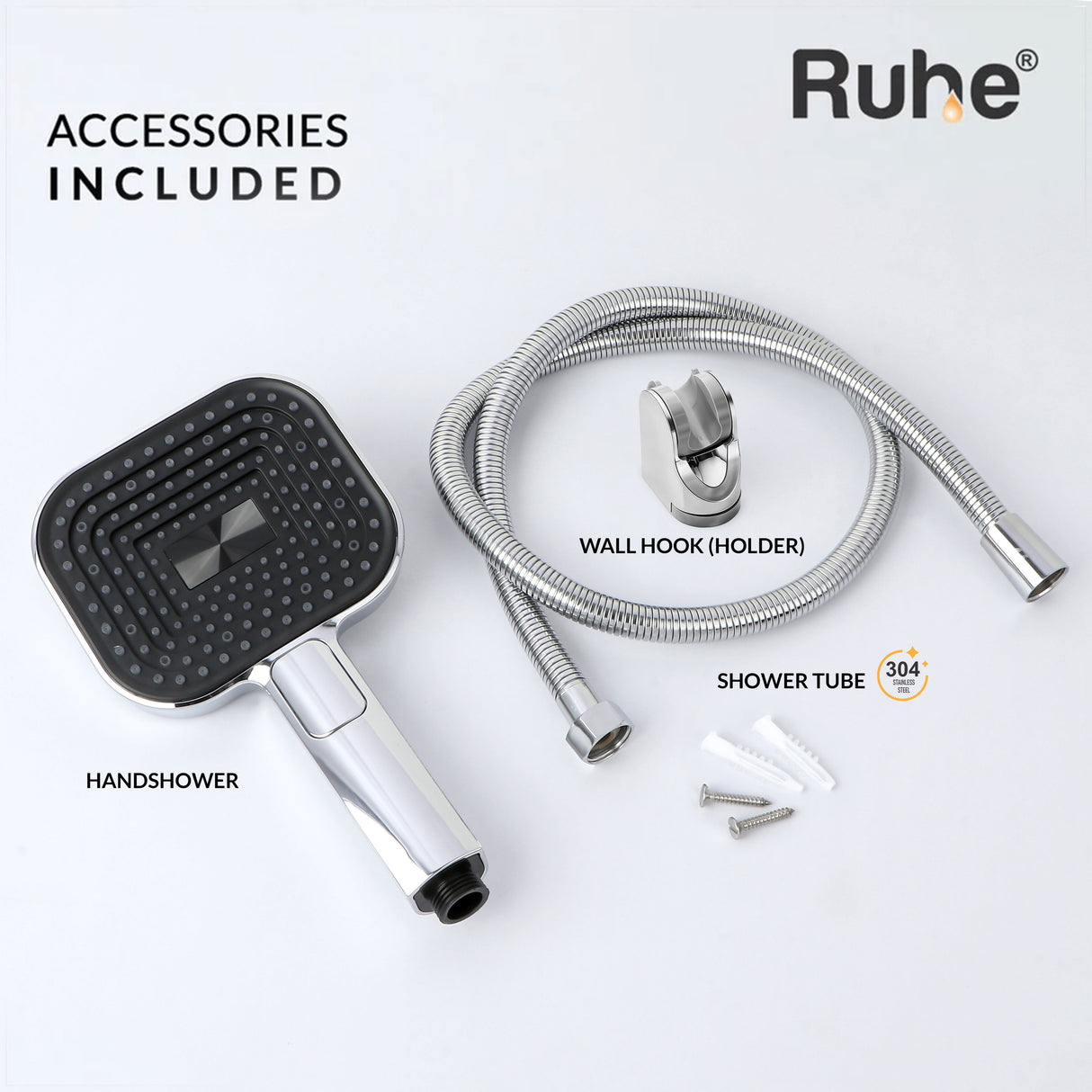 Pure ABS Multi-flow Hand Shower with Flexible Tube (304-SS) and Hook - by Ruhe