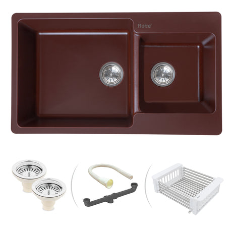 Quartz Double Bowl Kitchen Sink - Choco Brown (34 x 20 x 9 inches)