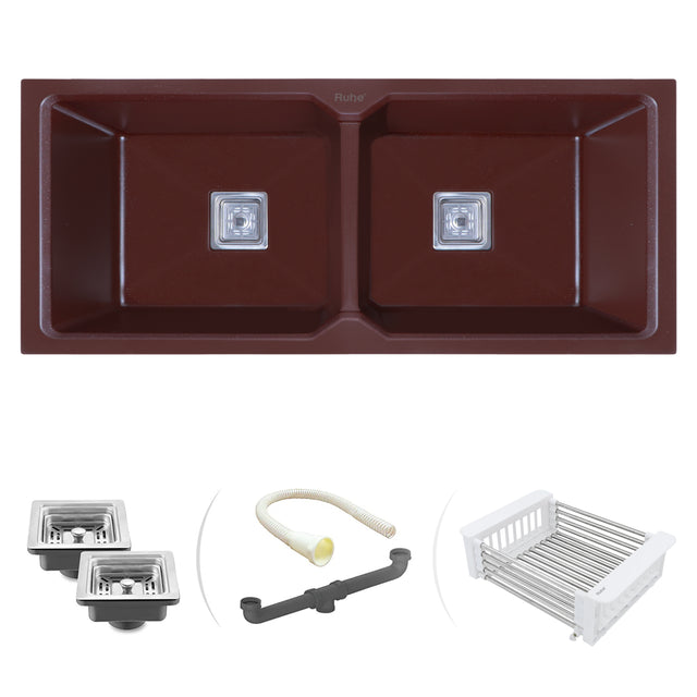 Quartz Double Bowl Kitchen Sink - Choco Brown (45 x 20 x 9 inches)