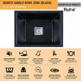 Quartz Single Bowl Kitchen Sink - Matte Black (21 x 18 x 9 inches) - product details