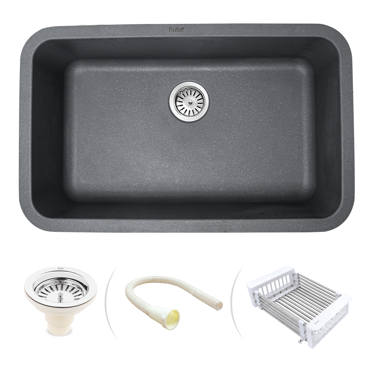 Quartz Single Bowl Kitchen Sink - Smoke Grey (31 x 19 x 9 inches) - by Ruhe