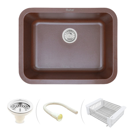 Quartz Single Bowl Kitchen Sink with Rounded Corners - Choco Brown (24 x 18 x 9) 