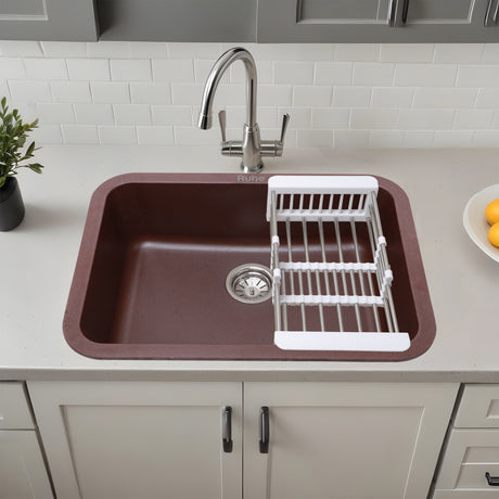 Quartz Single Bowl Kitchen Sink with Rounded Corners - Choco Brown (24 x 18 x 9)