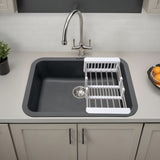 Quartz Single Bowl Kitchen Sink with Rounded Corners - Smoke Grey