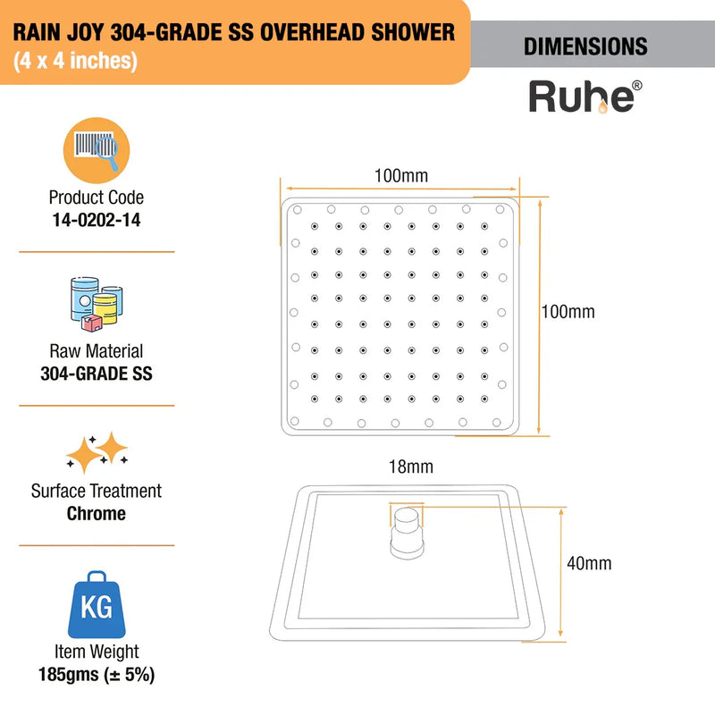 Rain Joy 304-Grade SS Overhead Shower