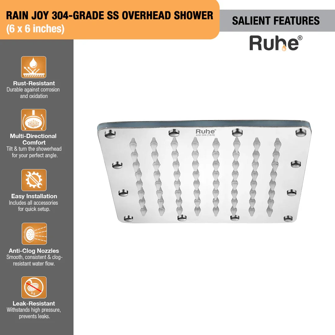 Rain Joy 304-Grade SS Overhead Shower