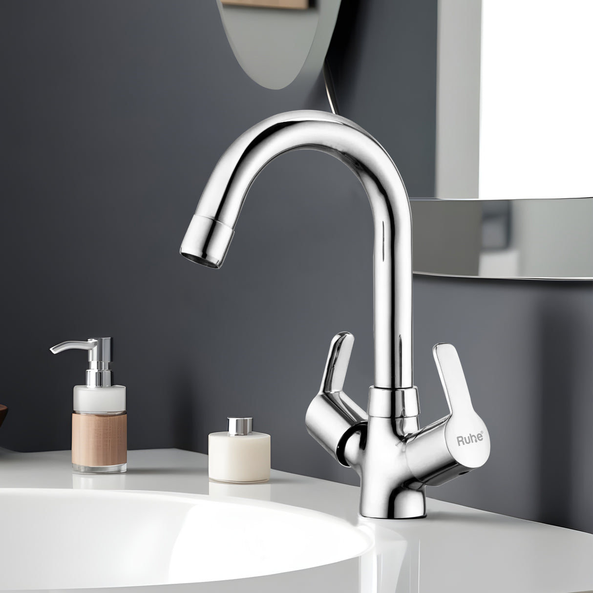 Rica Deck-mount Wash Basin Mixer Tap with Small Swivel Spout (12") - by Ruhe®