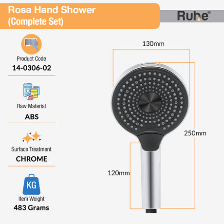 Rosa ABS Multi-flow Hand Shower with Flexible Tube (304-SS) and Hook - by Ruhe