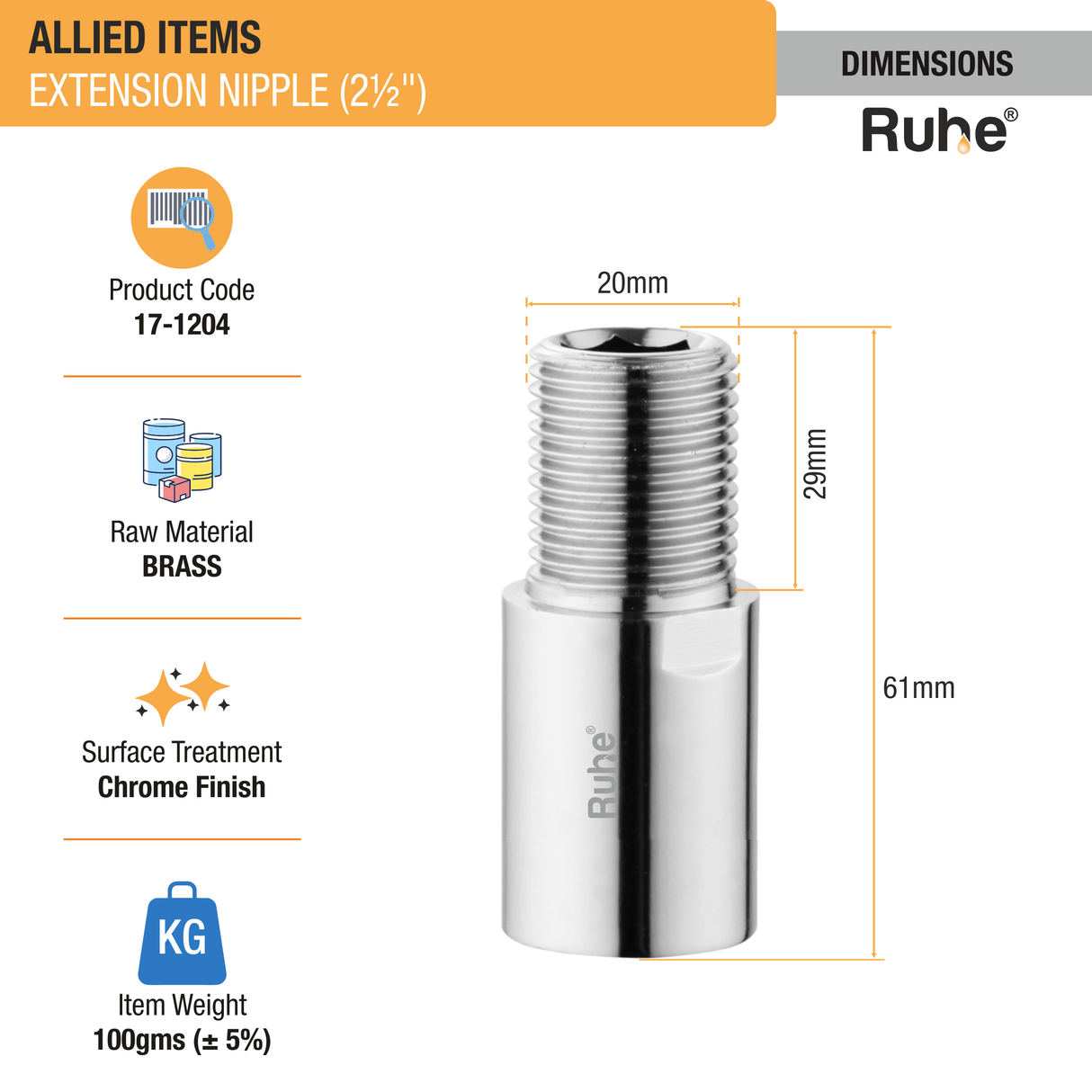 Extension Nipple (2 1/2 inches) (Pack of 2) - by Ruhe