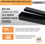 Marble Insert Shower Drain Channel (36 x 2 Inches) Black PVD Coated - by Ruhe®