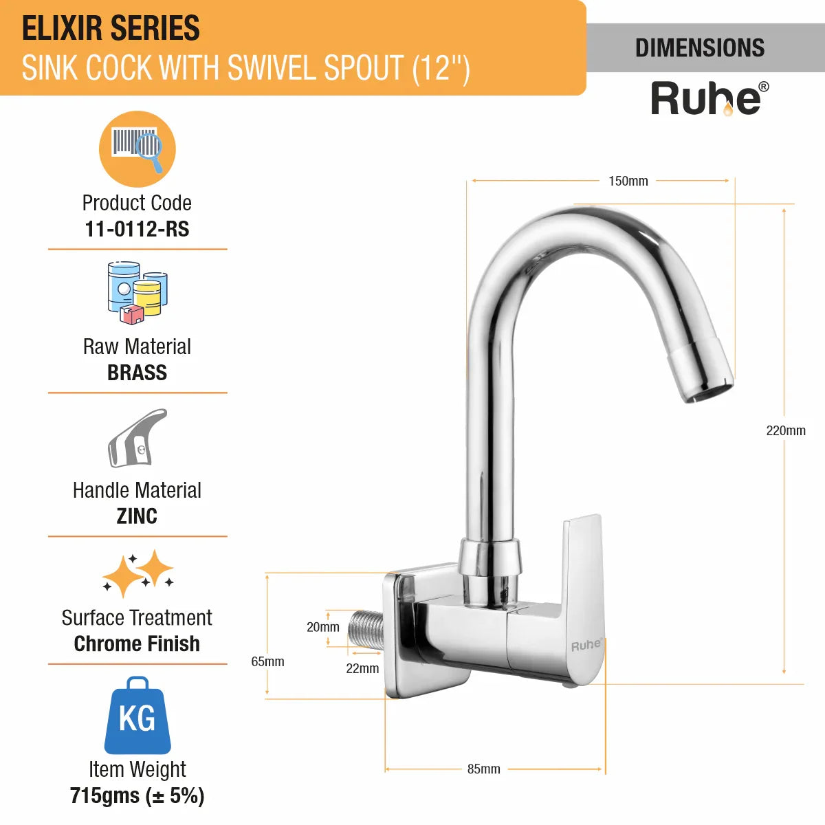 Wall-mount Kitchen Sink Tap with Swivel Spout