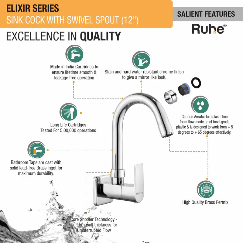 Wall-mount Kitchen Sink Tap with Swivel Spout