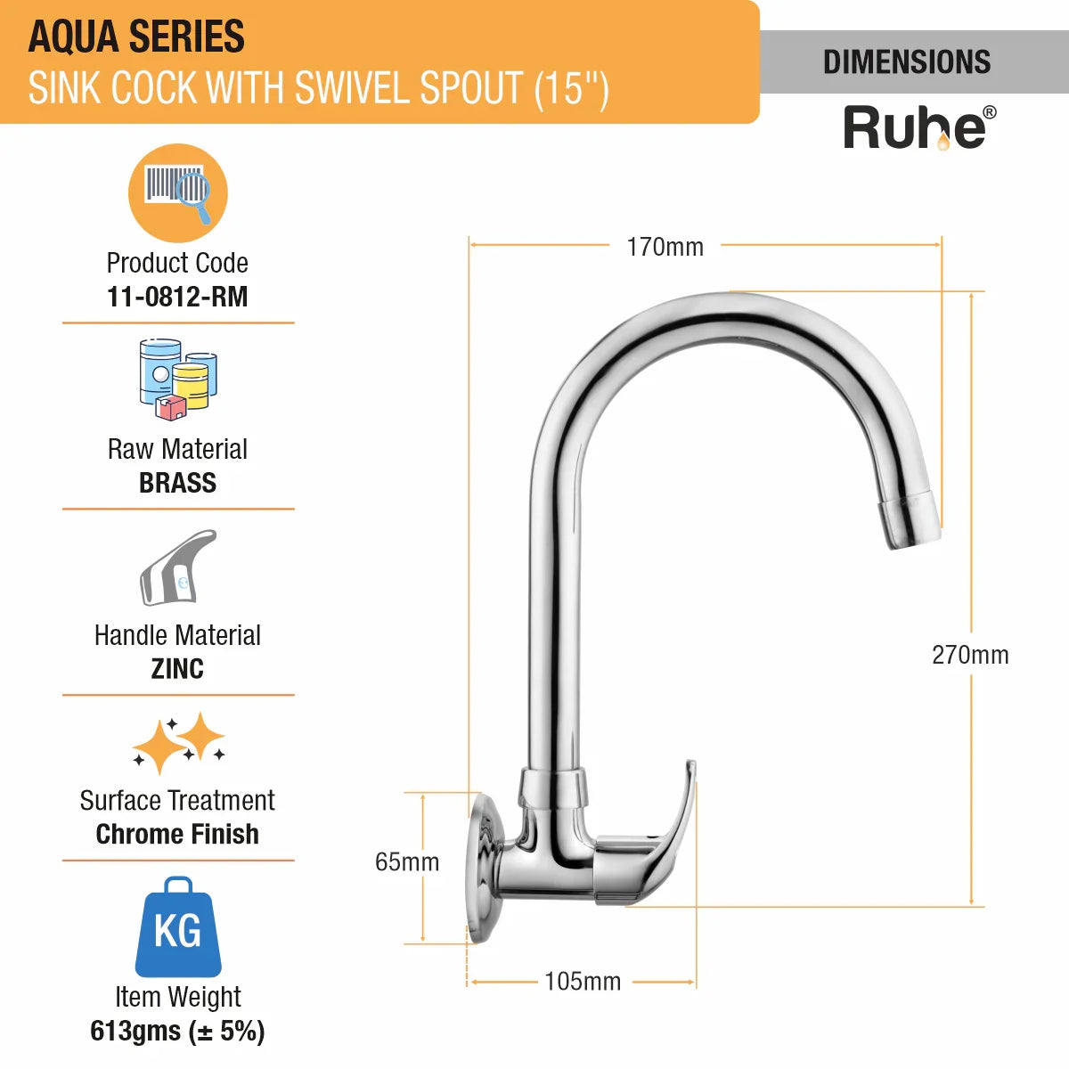 Aqua Wall Mount Kitchen Sink Tap with Swivel Spout