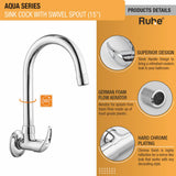 Aqua Wall Mount Kitchen Sink Tap with Swivel Spout