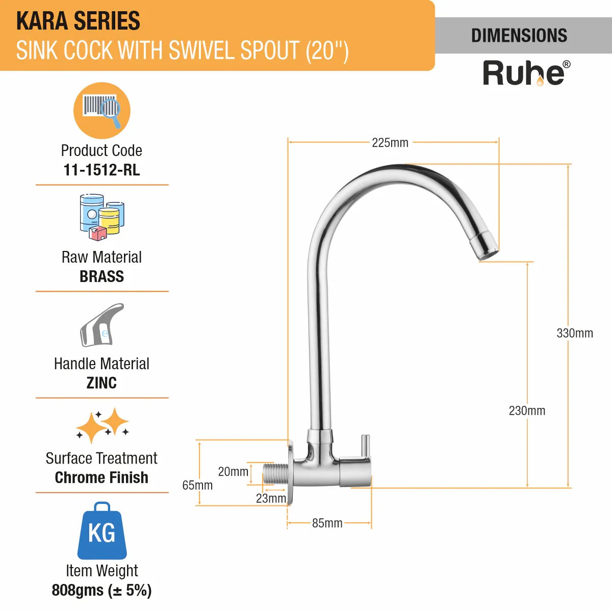 Kara Wall Mount Kitchen Sink Tap with Swivel Spout
