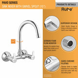 Pavo Wall Mount Kitchen Sink Mixer Tap with Swivel Spout