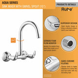 Aqua Wall Mount Kitchen Sink Mixer Tap with Swivel Spout