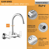 Elixir Wall Mount Kitchen Sink Mixer Tap with Swivel Spout