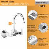 Pristine Wall Mount Kitchen Sink Mixer Tap with Swivel Spout