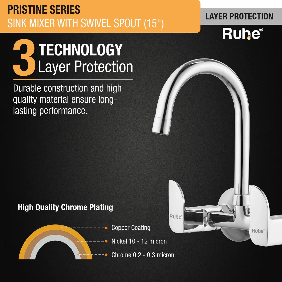 Pristine Wall Mount Kitchen Sink Mixer Tap with Swivel Spout