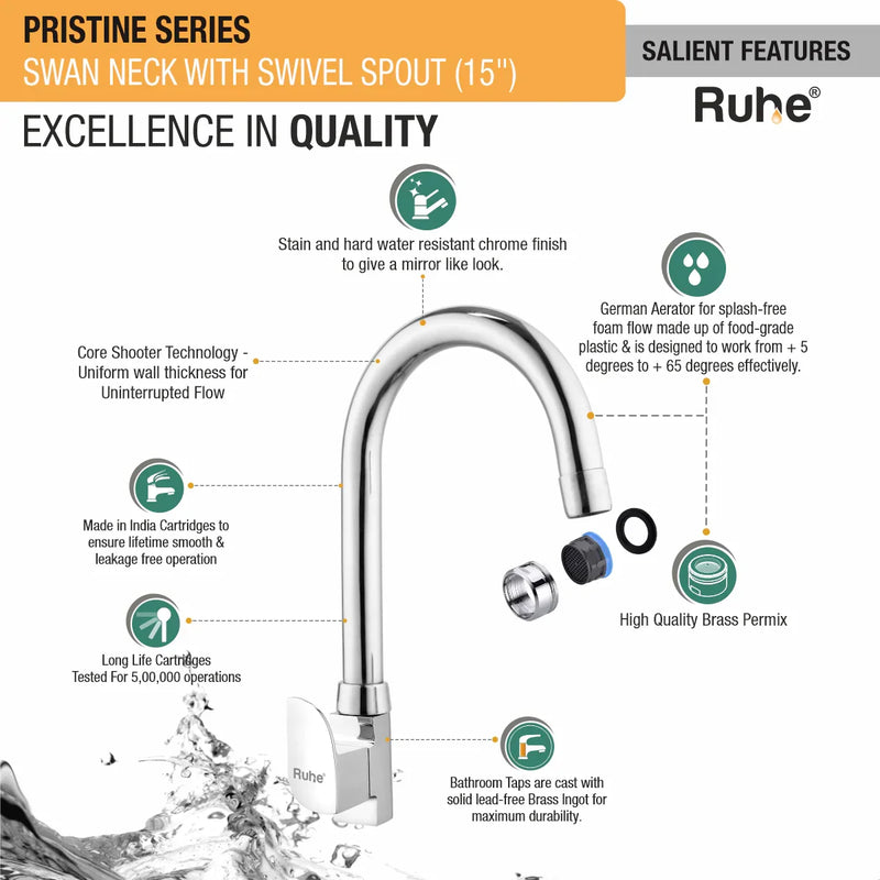 Pristine Deck Mount Wash Basin Tap with Swivel Spout