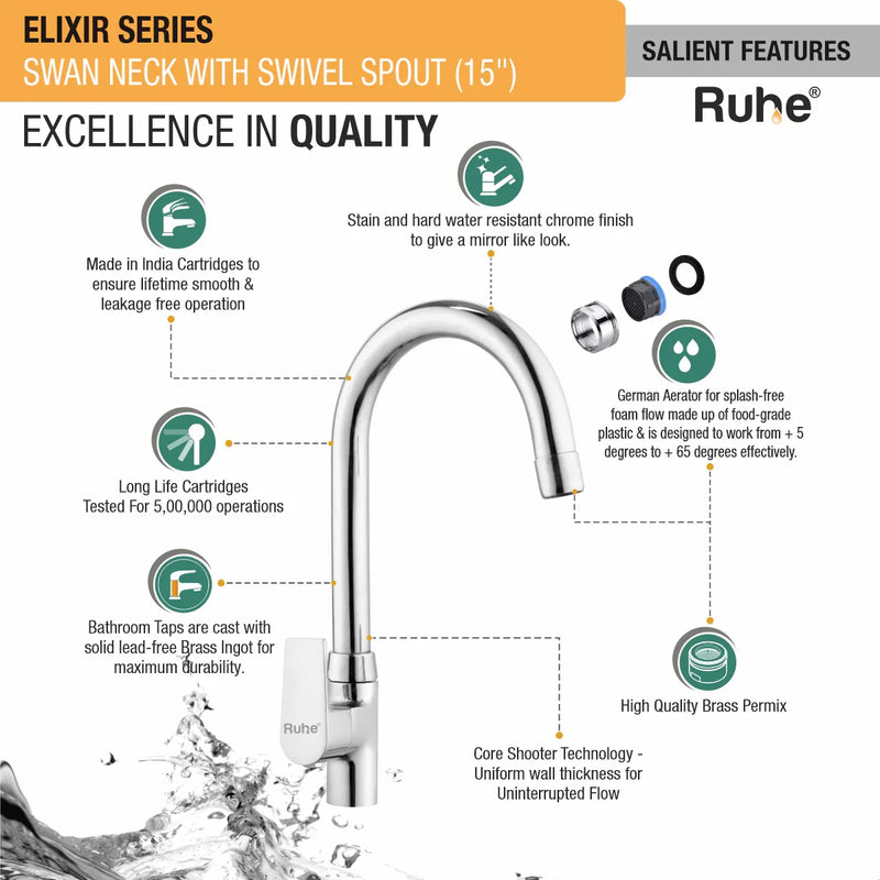 Elixir Deck Mount Wash Basin Tap with Swivel Spout