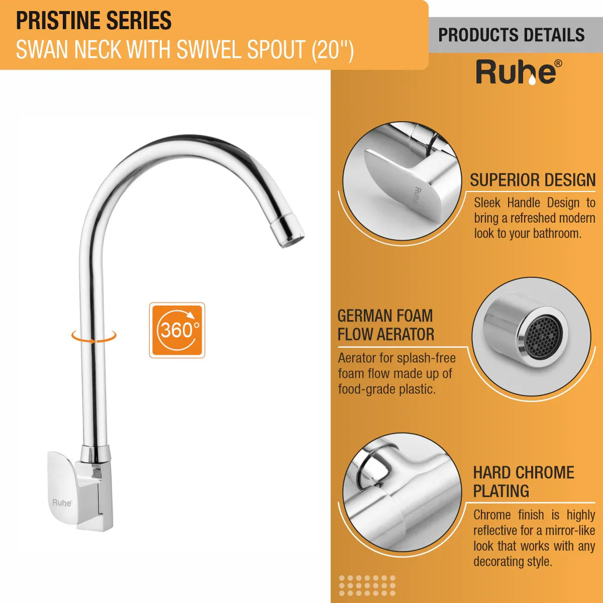 Pristine Deck Mount Wash Basin Tap with Swivel Spout