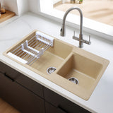 Sand Choco Quartz Double Bowl Kitchen Sink (34 x 20 x 9 inches) - by Ruhe