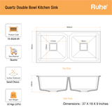 Sand Choco Quartz Double Bowl Kitchen Sink (37 x 18 x 9 Inches) (Dimensions)