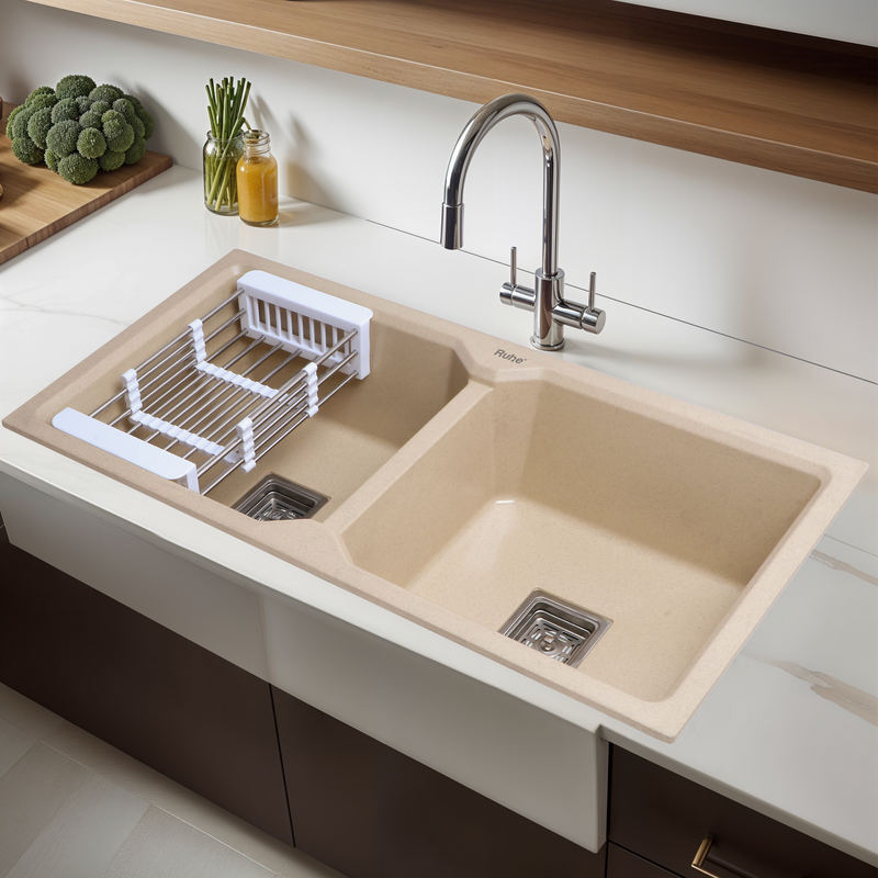 Quartz Double Bowl Kitchen Sink Coloured (37 x 18 x 9 Inches)