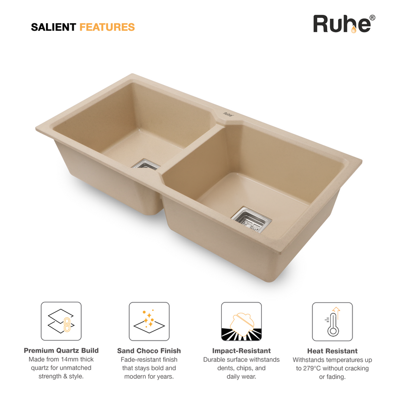Quartz Double Bowl Kitchen Sink Coloured (37 x 18 x 9 Inches)