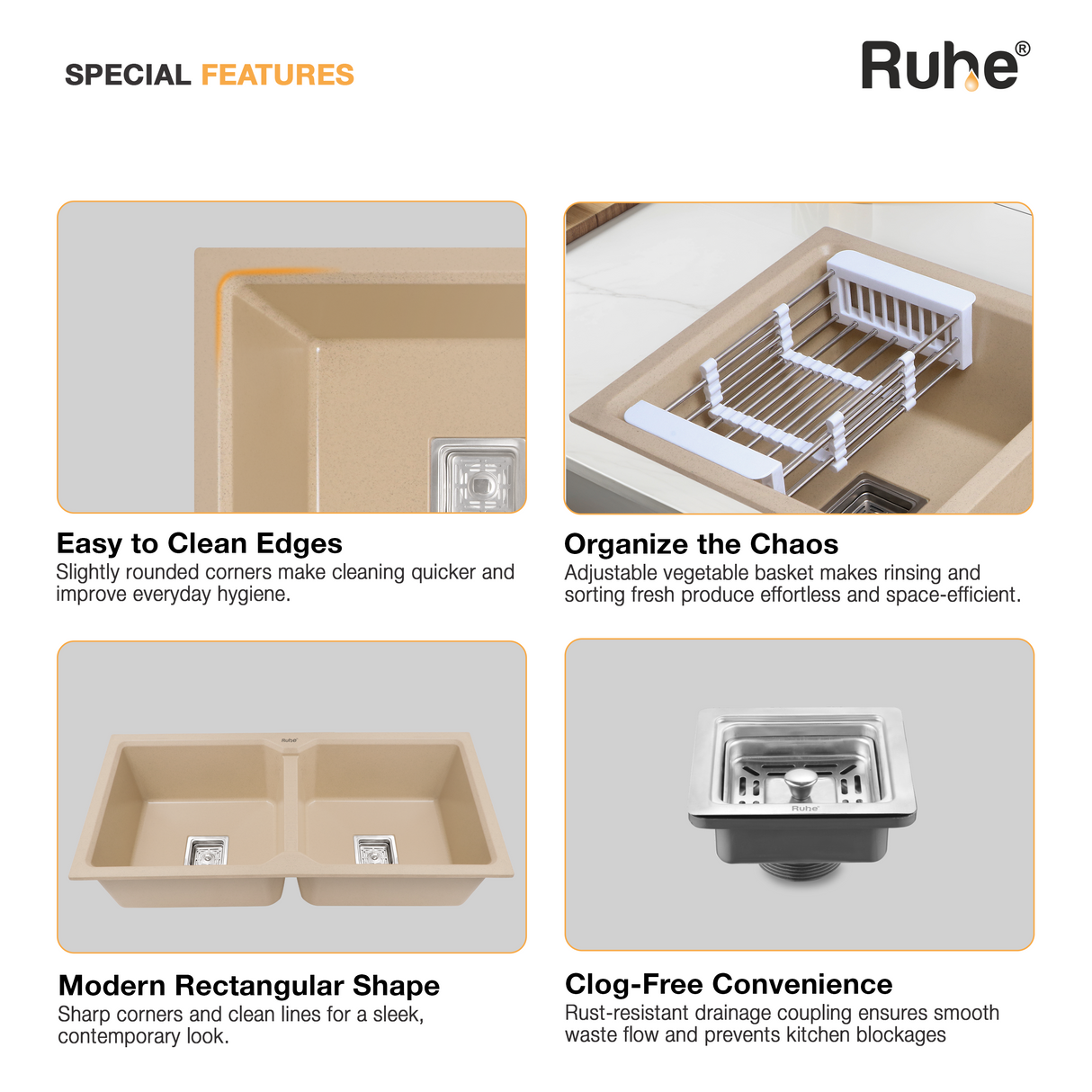 Quartz Double Bowl Kitchen Sink (37 x 18 x 9 Inches)